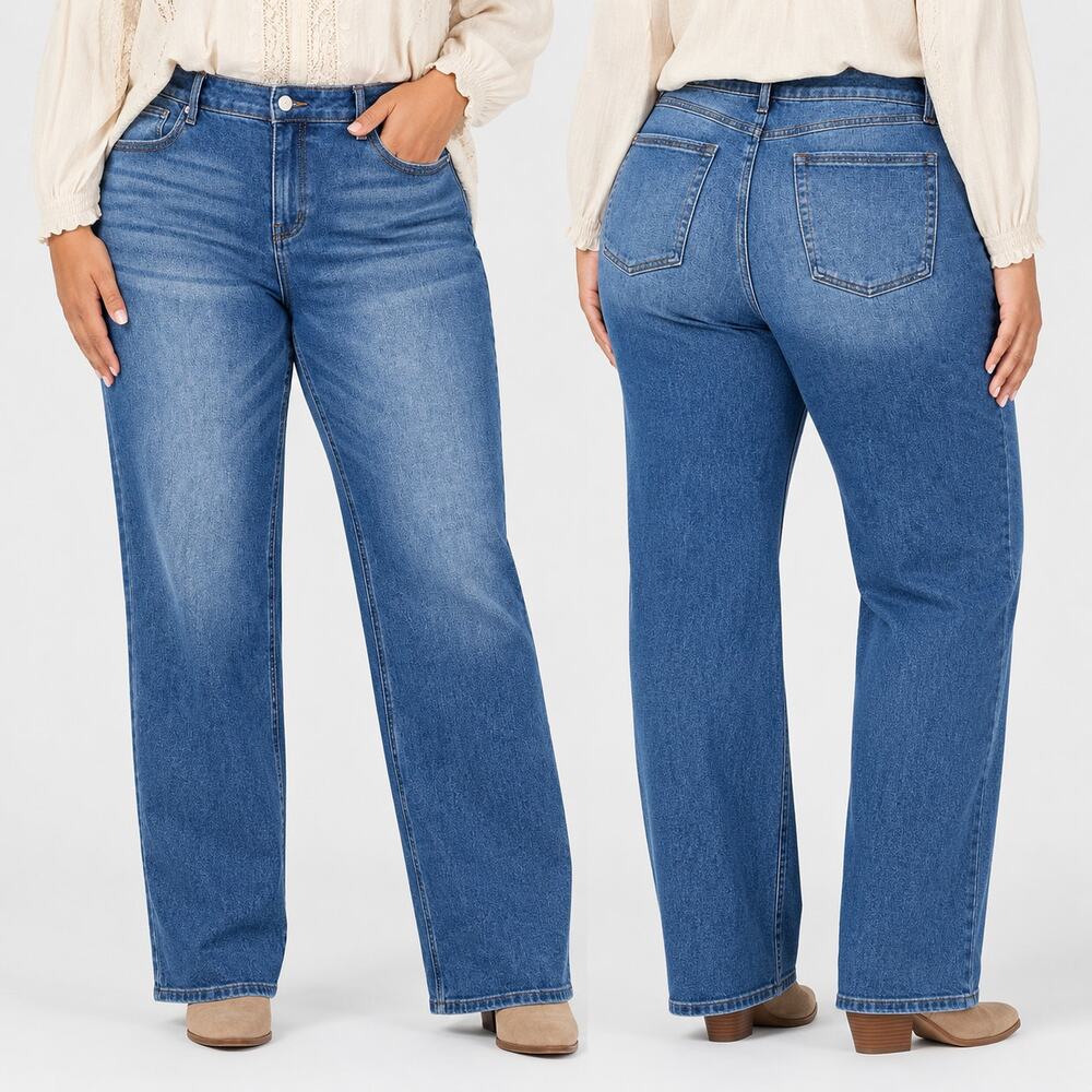 Flamingals Plus Size 3XL Straight Leg Jeans Dark Wash NWT
